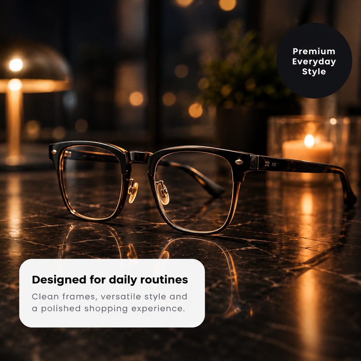 Premium eyewear hero banner for Luméa
